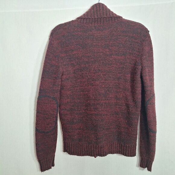 Andean Mens Alpaca Wool Blend Cable Knit Shawl Cardigan Sweater Maroon Small - Picture 4 of 15